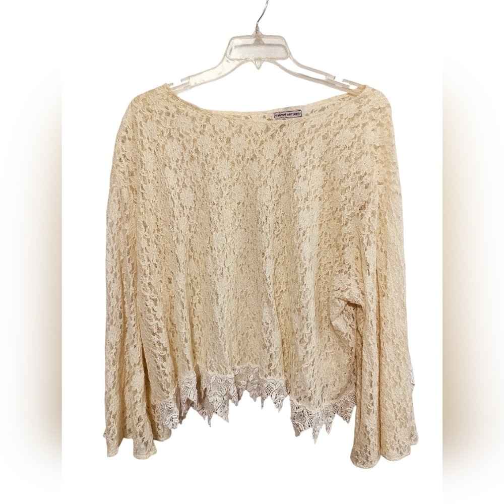 2961)Vintage Sharon Anthony Cream Lace Sheer Bell Sleeve Blouse Plus Size 24